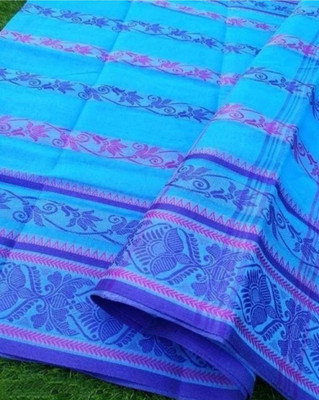 GOLU Self Design Tant Pure Cotton Saree(Dark Blue)