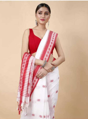 KRISHNA BUTIQ Self Design Handloom Pure Cotton Saree(White)