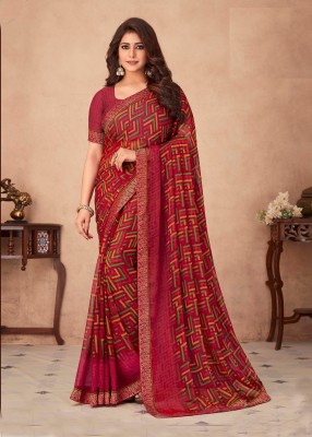 Durga Emporio Geometric Print Bollywood Chiffon Saree(Maroon)