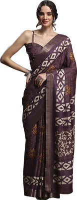 Divastri Printed Madurai Silk Blend Saree(Purple)
