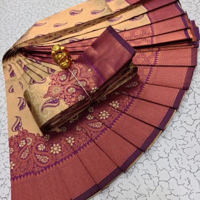 DEV SHREE SILK Woven, Striped Bollywood Jacquard Saree(Purple, Cream)
