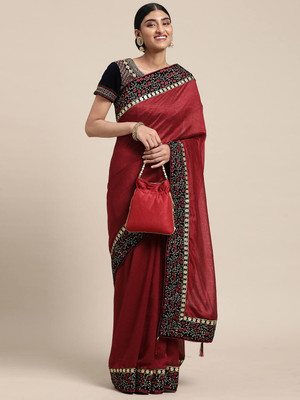 STUTIRUPA ART Embroidered Bollywood Silk Blend Saree(Red, Maroon)