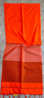 LDma Self Design, Temple Border Handloom Cotton Blend Saree(Orange)