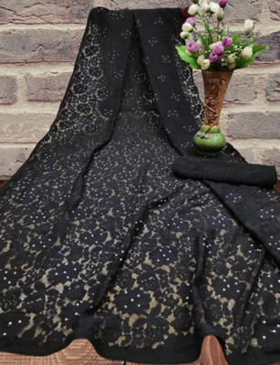 SwiftStyle Solid/Plain Bollywood Net Saree(Black)