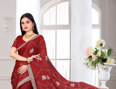 KHRITI FAB Embroidered Bollywood Georgette Saree(Red)
