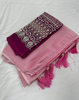 Vichitra Solid/Plain Bollywood Silk Blend Saree(Pink)