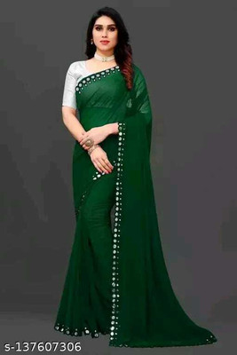 Riddhi Enterprise Woven Bollywood Chiffon Saree(Green)