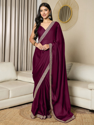 Sareemall Embellished Bollywood Satin Saree(Magenta)