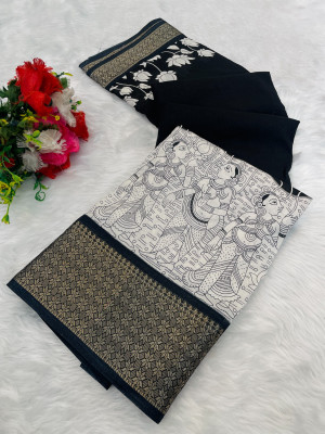 Julee Digital Print Daily Wear Art Silk Saree(Black)