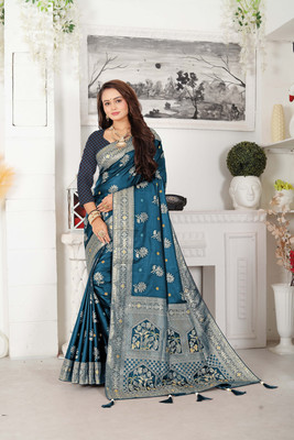 Maitri Fab Woven Banarasi Pure Silk Saree(Light Blue)