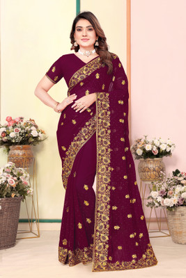 SHUBHDRASHTI NX Embroidered Bollywood Georgette Saree(Purple)