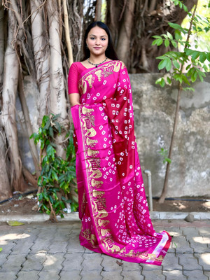 S.R.TEXTILES Printed Bandhani Art Silk Saree(Multicolor)