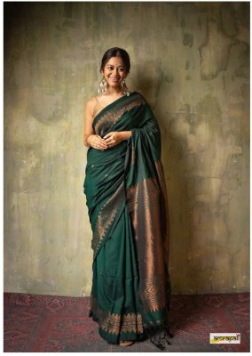 shopzoo trend Embellished Bollywood Cotton Silk Saree(Green)