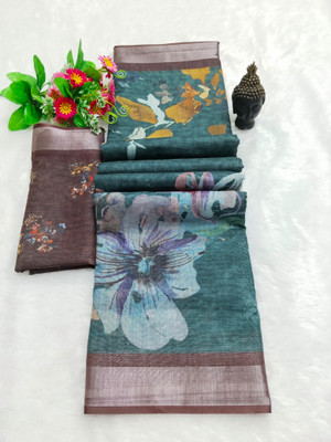 HouseOfCommon Woven Kanjivaram Linen, Cotton Linen Saree(Dark Blue)