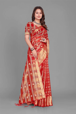 Aarunika SST Solid/Plain Bollywood Organza Saree(Red)