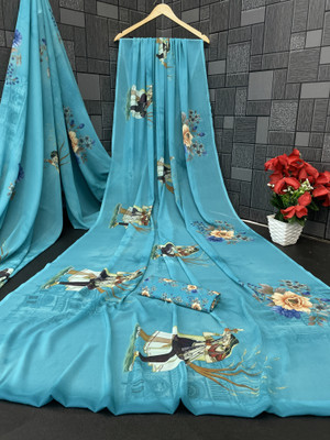 Adiyogi Enterprise Floral Print Daily Wear Georgette Saree(Blue)