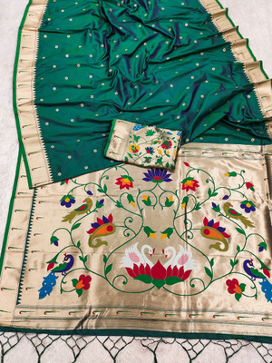 Spetila Woven Banarasi Jacquard, Pure Silk Saree(Green)