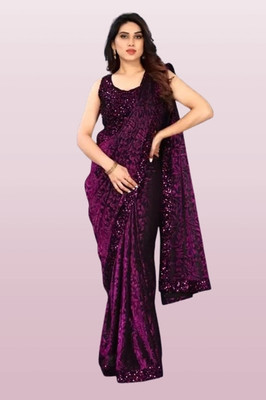 HouseOfCommon Embellished Bollywood Lycra Blend Saree(Purple)