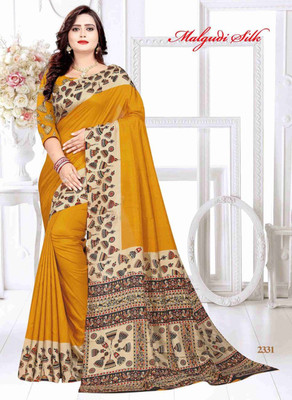 SGM Printed Assam Silk Art Silk Saree(Orange)