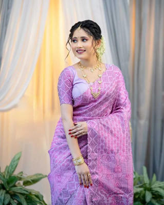 Sheden Lopez Creation Woven Mekhela Chador Silk Blend Saree(Purple)