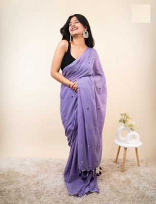 SP Boutique Embellished Handloom Cotton Blend Saree(Purple)