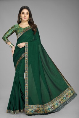 Vrati Creation Solid/Plain Daily Wear Cotton Silk Saree(Green)