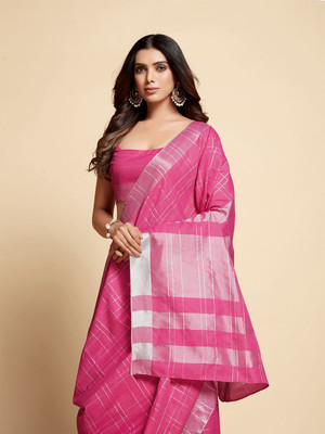 Sangria Printed Daily Wear Cotton Blend Saree(Pink)