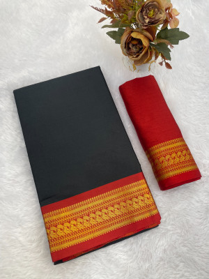 RS Creations Solid/Plain, Woven, Temple Border Ikkat Art Silk Saree(Black)