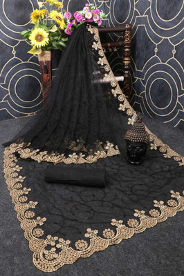 SkyFlock Embroidered, Embellished Bollywood Net Saree(Black)