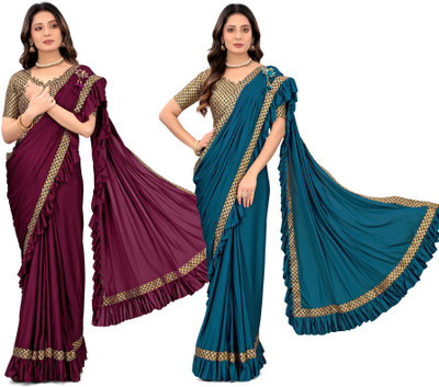MIJAASHREE Solid/Plain Bollywood Lycra Blend Saree(Pack of 2, Multicolor)