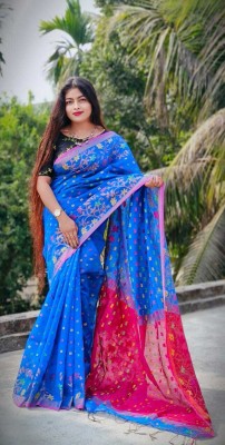 PRANATI ENTERPRISE Self Design Jamdani Cotton Silk Saree(Blue)