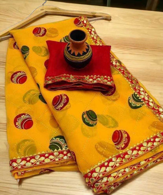 EVERYDAY CREATION Digital Print Bollywood Georgette Saree(Yellow)