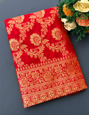 The Geetaz Woven, Floral Print Banarasi Silk Blend, Art Silk Saree(Red)