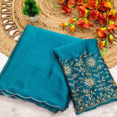 Bapa Sitaram Fashion Embroidered Bollywood Georgette Saree(Blue)