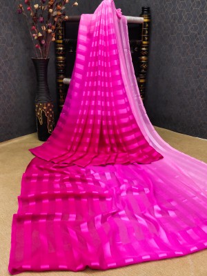 kashvi sarees Embellished, Striped, Ombre Bollywood Satin Saree(Pink)