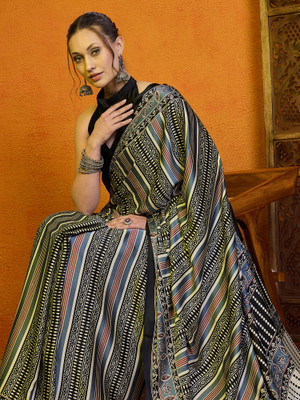 Divastri Printed Daily Wear Satin Saree(Grey)