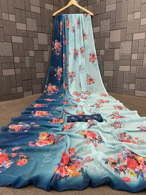 Pemal Designer Digital Print Bollywood Georgette Saree(Multicolor)