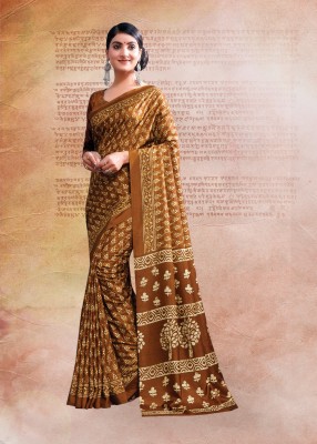 Jaanvi Fashion Printed Daily Wear Cotton Silk Saree(Brown)