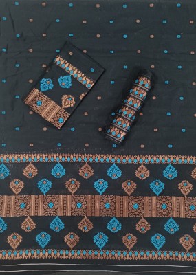 Divine Fabrics Woven Mekhela Chador Pure Cotton Saree(Black)