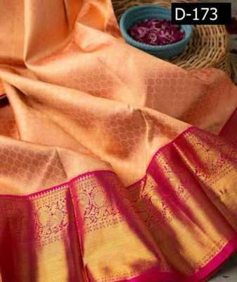 FABART CRETION Woven Kanjivaram Pure Silk Saree(Orange)