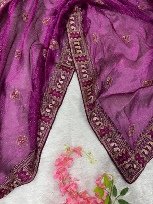 R K ENTERPRISE Embroidered Dharmavaram Silk Blend Saree(Purple)