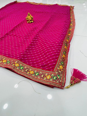 CHITRA TEX Striped, Embroidered, Printed, Geometric Print Leheria Georgette Saree(Pink)