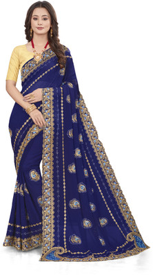 Om Creation Embroidered, Self Design Bollywood Georgette Saree(Blue)