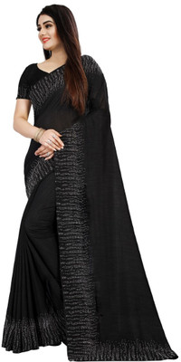 pUNYATHA CREATION Embroidered Chanderi Silk Blend Saree(Black)