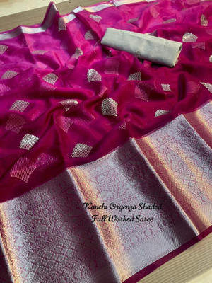 AKHANAD ANAND CREATION Embroidered Chettinadu Organza Saree(Pink)
