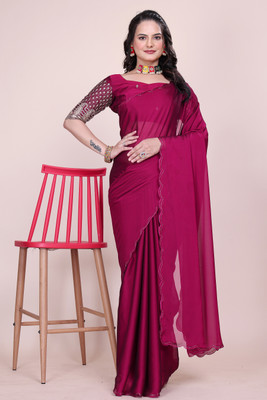 Zenophily Embroidered, Solid/Plain Maheshwari Chiffon Saree(Purple)