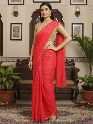 Anouk Rustic Solid/Plain Banarasi Chiffon Saree(Pink)