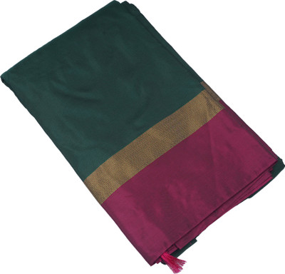 PK TRENDYC COLLECTIONS Solid/Plain Kanjivaram Handloom Silk Blend Saree(Dark Green)