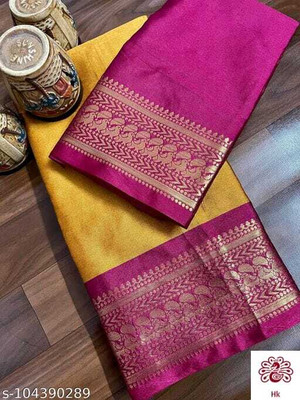 creazy fashion Self Design Banarasi Cotton Silk Saree(Multicolor)
