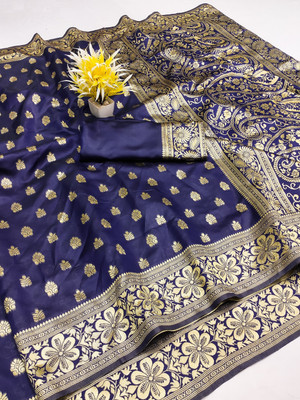GajGajra Woven Kanjivaram Silk Blend Saree(Pack of 2, Dark Blue)